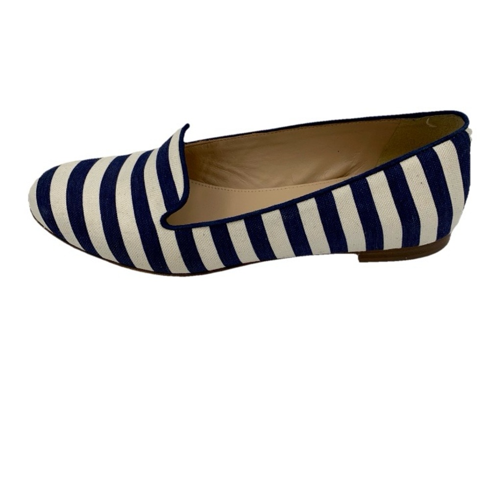 J Crew Cleo Loafers Flats Navy White Stripe Women Sz‎ 6.5 Preppy Nautical Shoes